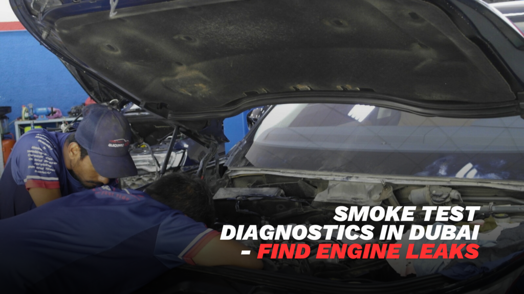 Smoke test diagnostics in Dubai being performed by technician to detect engine vacuum leaks