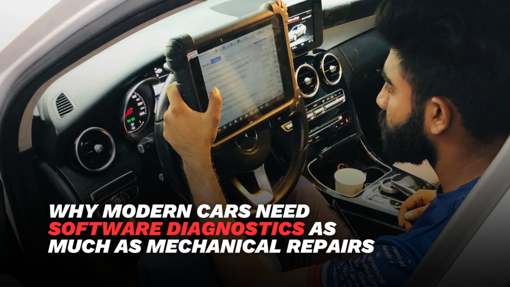 software diagnostics Dubai technician performing advanced vehicle scan
