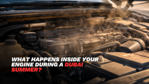 Luxury car engine affected by Dubai summer heat during professional inspection