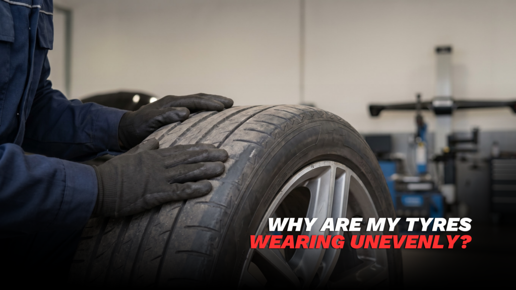 Uneven tyre wear patterns showing alignment and tyre pressure problems