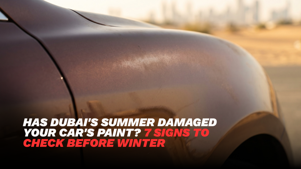 Car paint damage Dubai summer showing dull paint and swirl marks before professional polishing