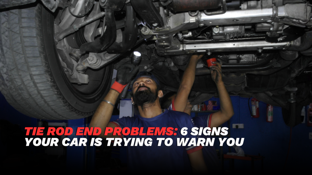 Tie rod end problems being inspected in a car steering system