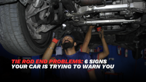 Tie rod end problems being inspected in a car steering system